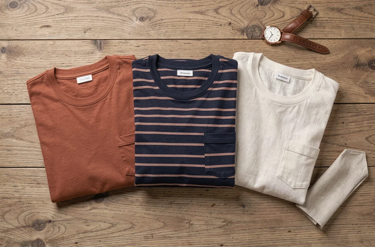 Flat lay de chemises à manches courtes tendance en coton et lin aux couleurs de saison