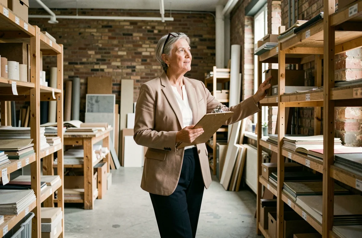 Femme senior en transition vers la retraite progressive dans un atelier professionnel