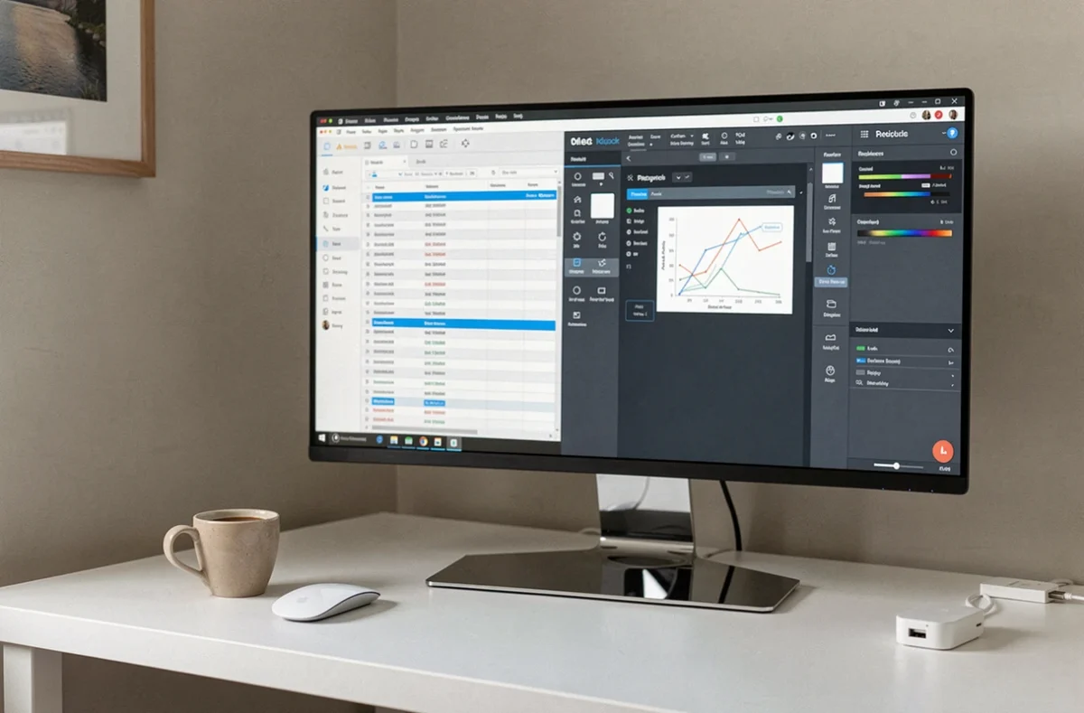 Moniteur 4K 27 pouces sur bureau minimaliste blanc pour le travail à domicile avec accessoires ergonomiques