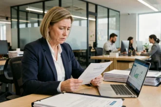 Responsable RH examinant des documents de formation professionnelle dans un bureau moderne, illustrant l'impact de la réforme sur le recrutement